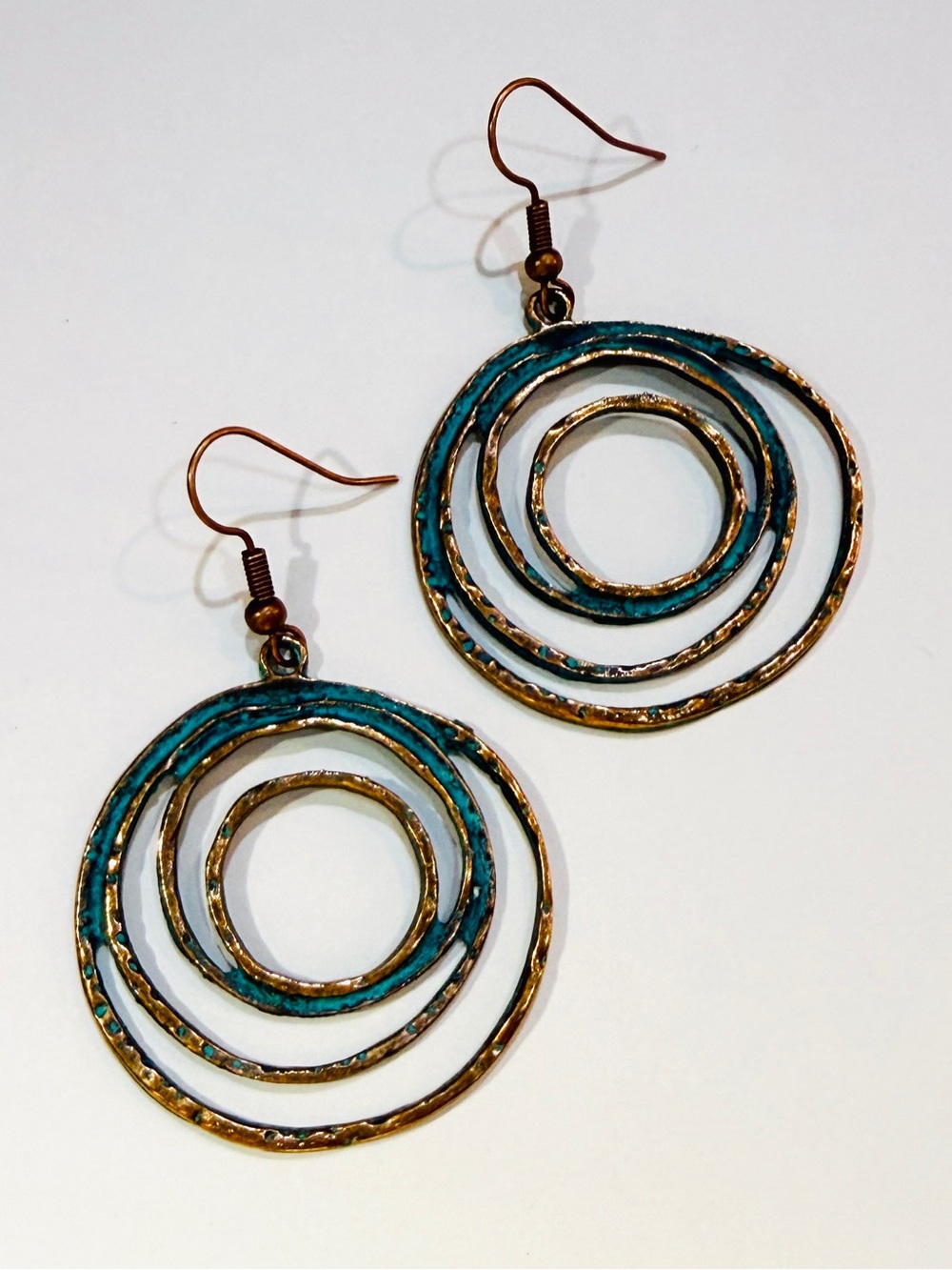 Turquoise and Copper Patina Multi-Ring Drop Earrings - NWOT